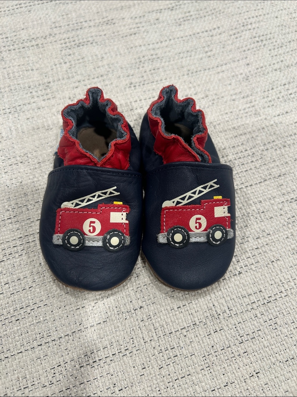 Robeez Navy and Red Fire Truck Leather Slip-Ons